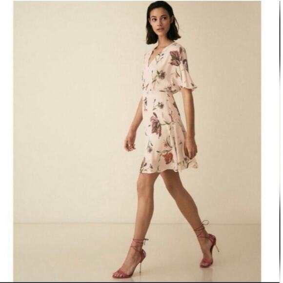 Reiss Dress Size 2 UK 6 Ruby Floral flutter sleeve jazz feminine flirty - Picture 2 of 14